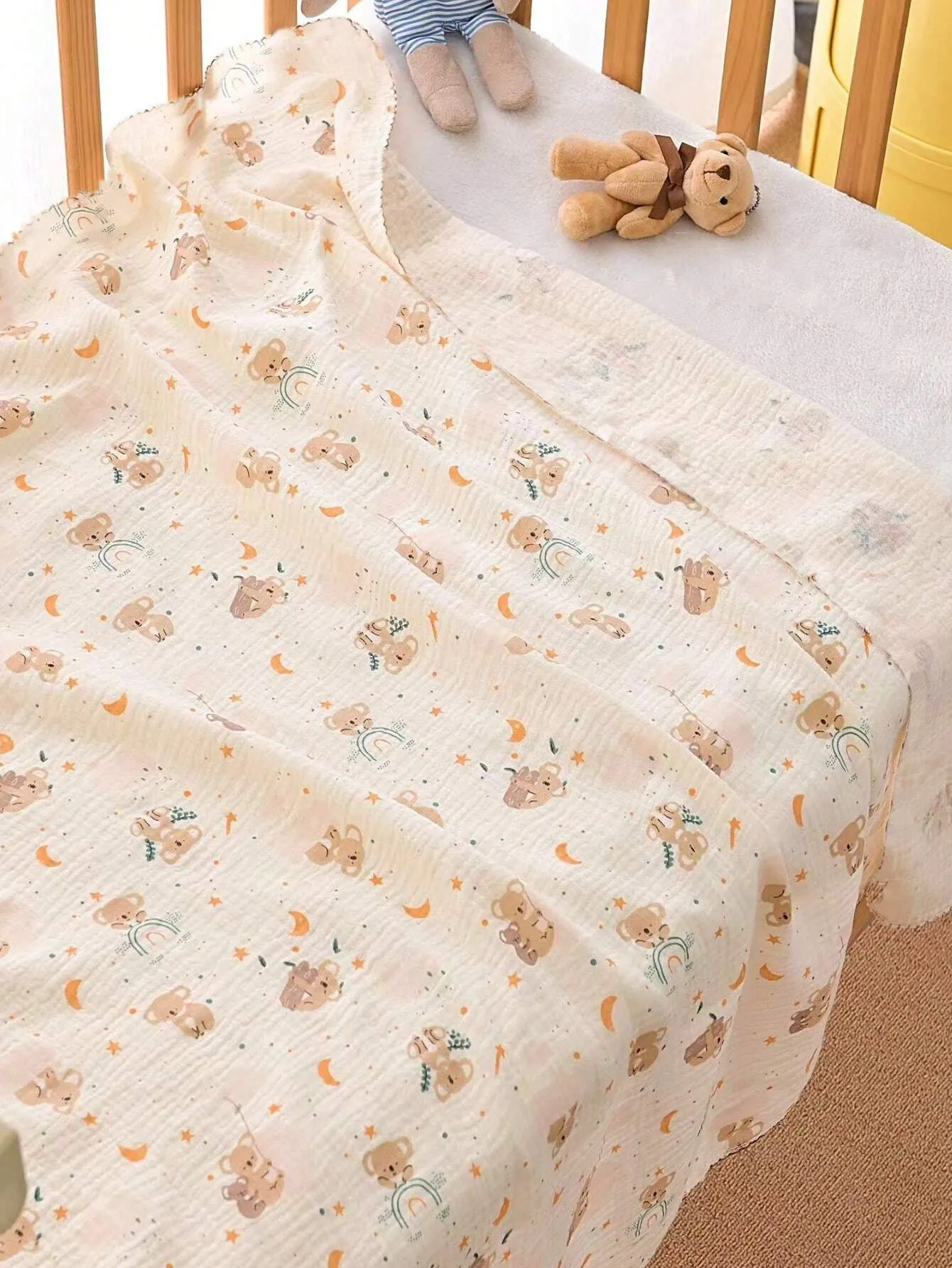 1pc 80*80cm Baby Bear Pattern Soft & Comfortable Lightweight Blanket, Suitable For Spring And Summer