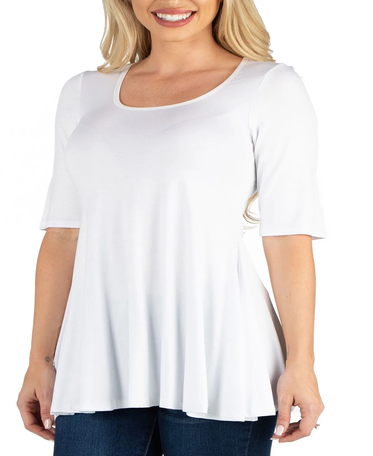 24seven Comfort Apparel Women's Elbow Sleeve Tunic Top, White