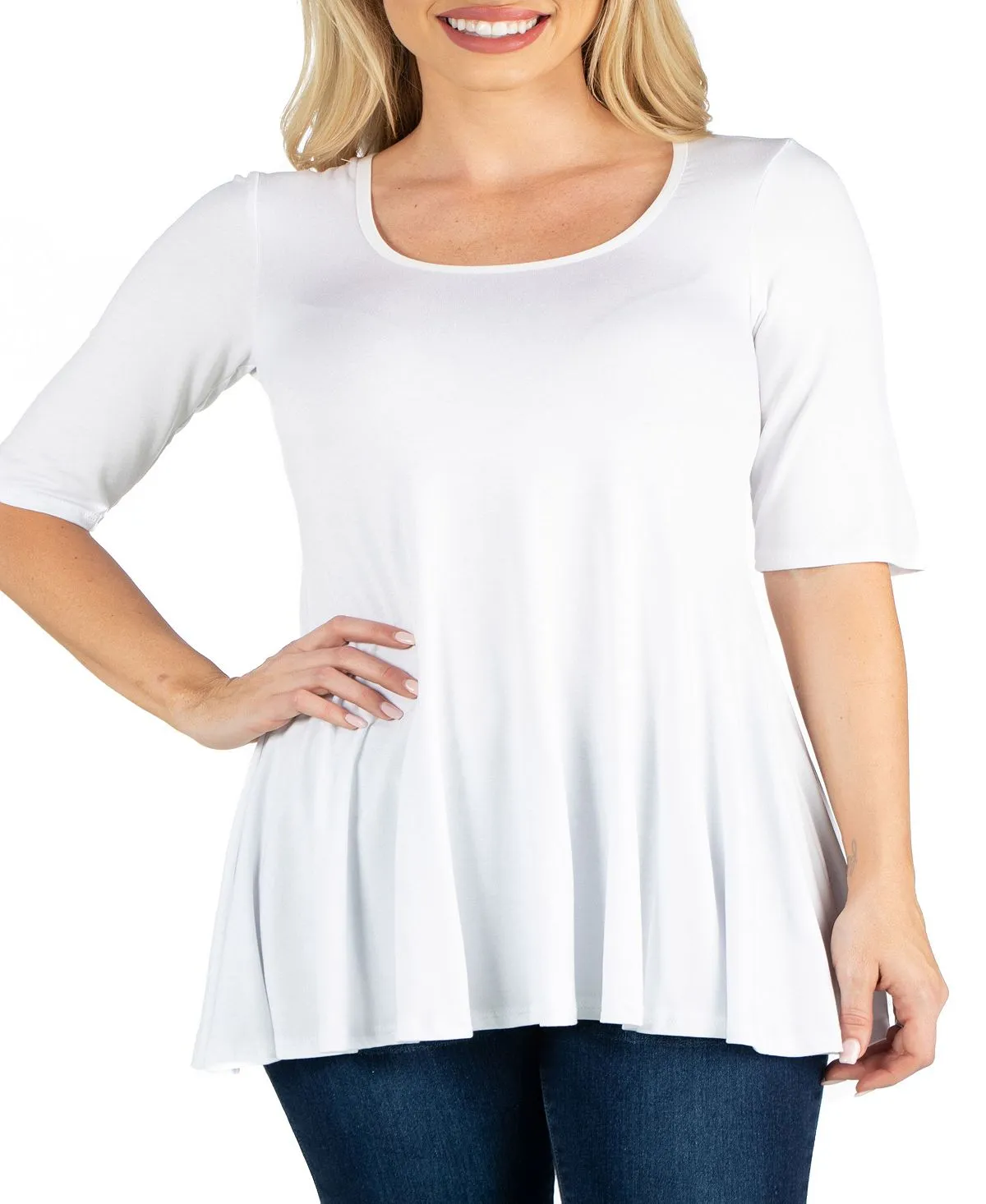 24seven Comfort Apparel Women's Elbow Sleeve Tunic Top, White