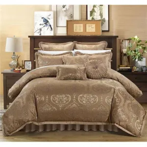 9 Piece Bonito Motif Comforter Set, Gold - King