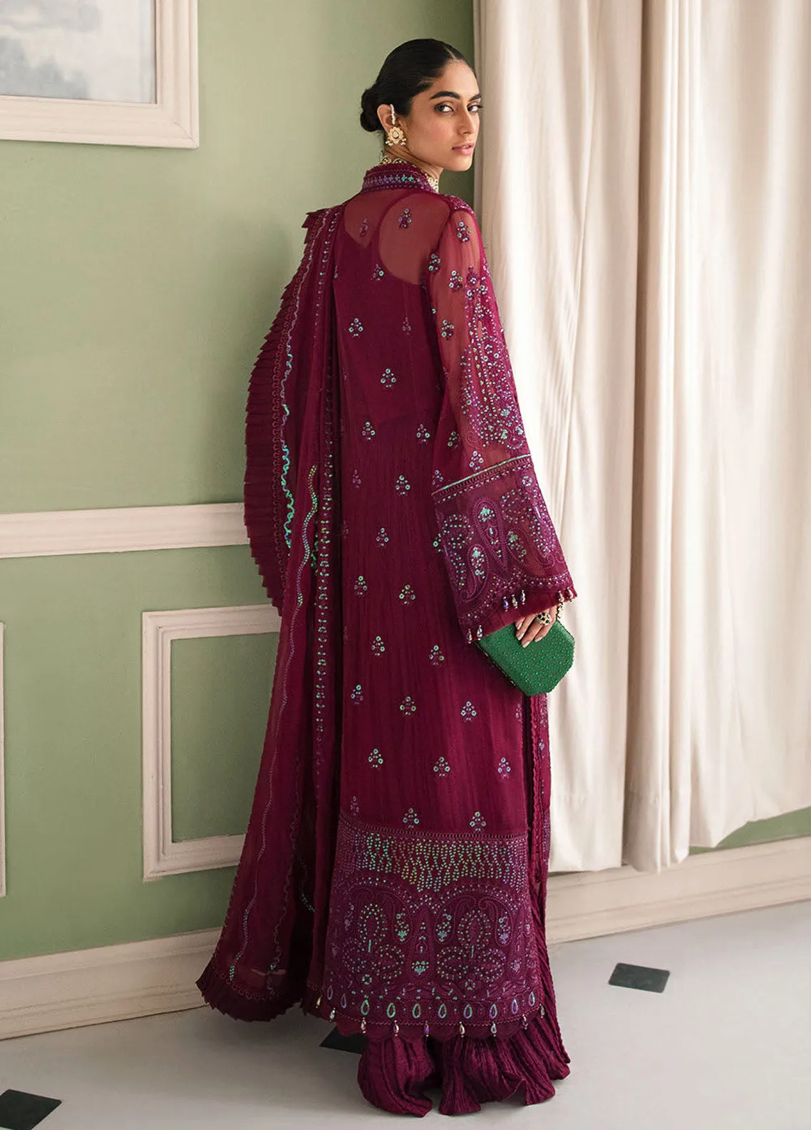 Afrozeh La Fuchsia Embroidered Chiffon Unstitched 3 Piece Suit - 10