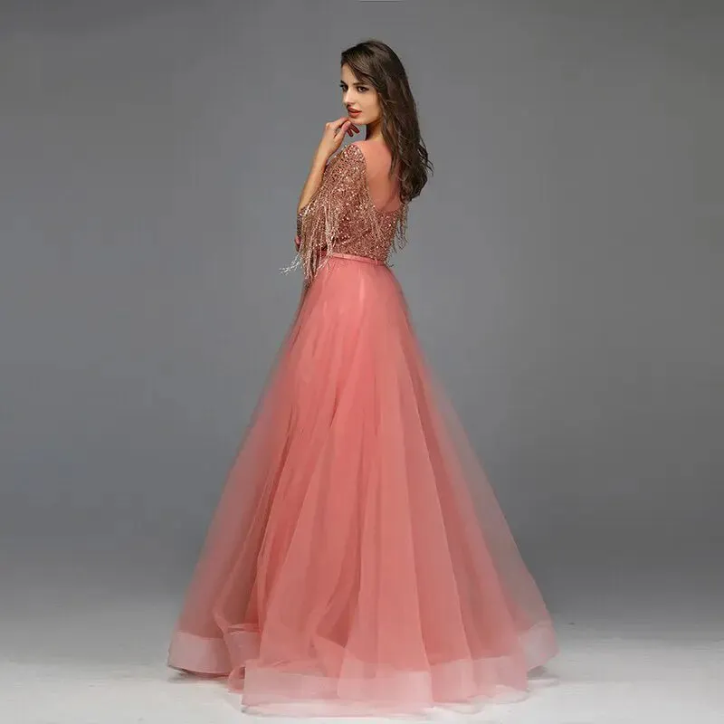 AIZA - Tassel Beading Gown In Rose Gold