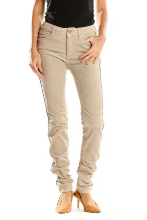 Beige Slim Fit Corduroy Pants