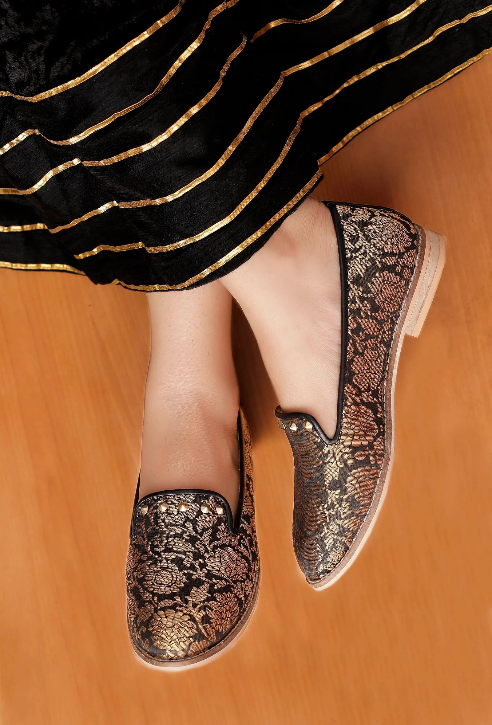 Black Brocade Loafers