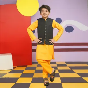 Boys Cotton Slub 3 Piece Suit (Royal Motif)-Citrus