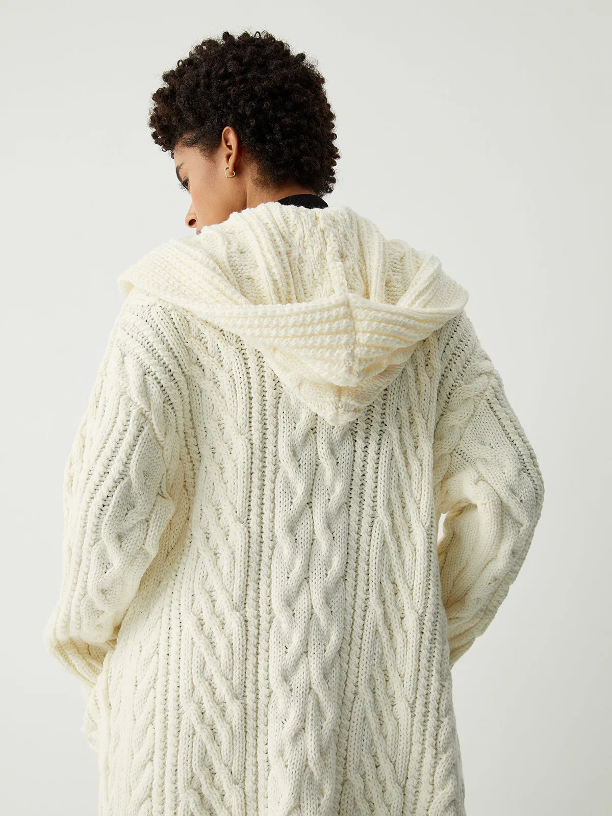 Cable Knit Graceful Hooded Longline Cardigan