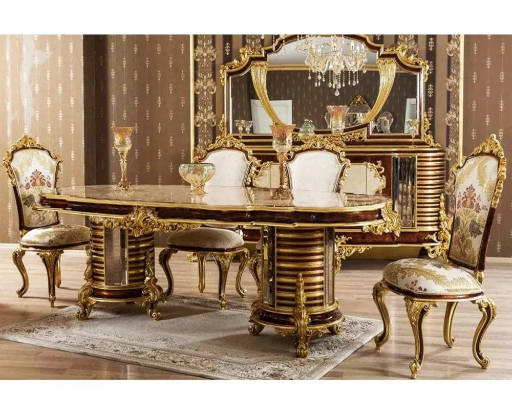 Classical Handcrafted Luxurious Walnut Dining Table Set