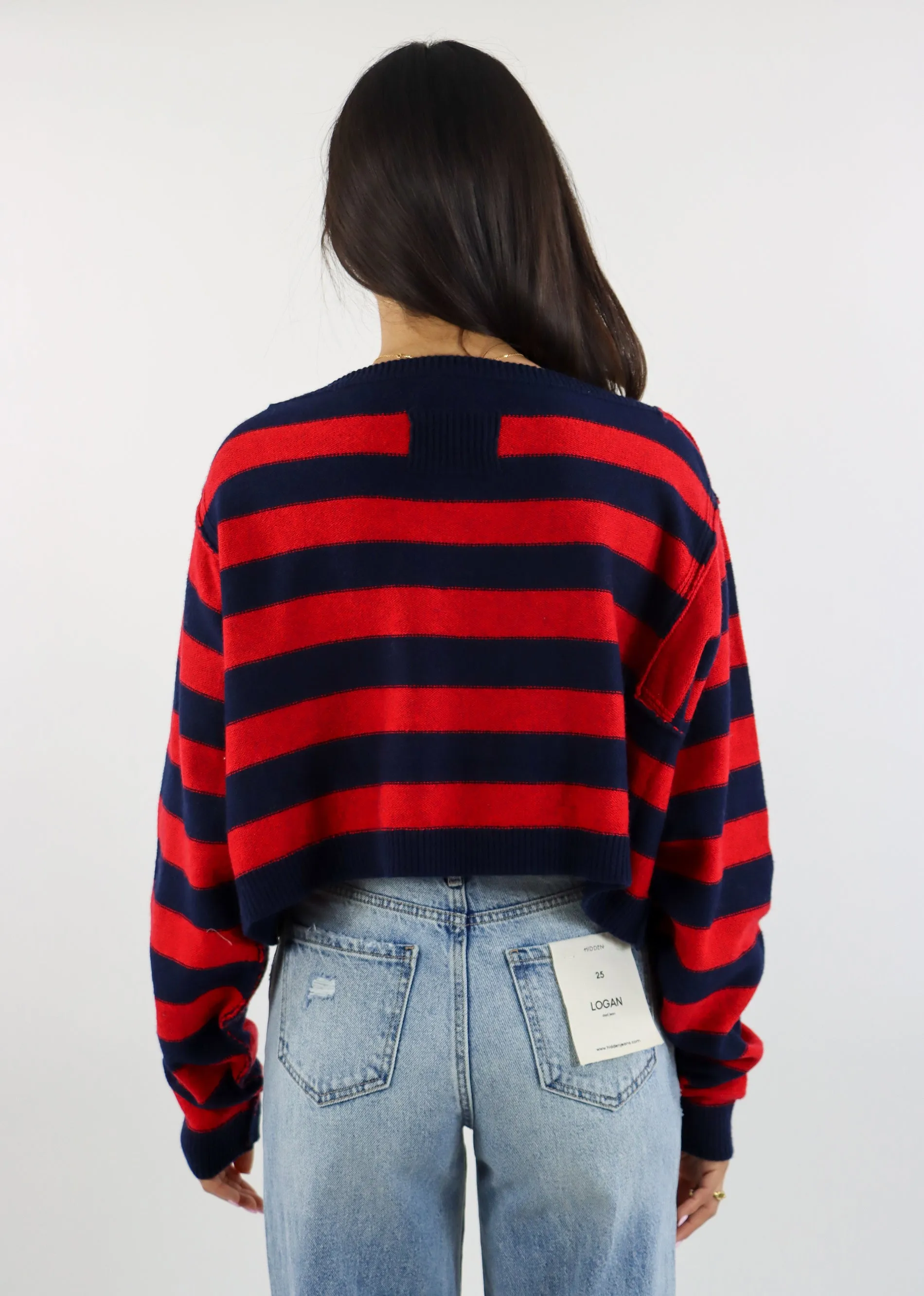 Free People WTF Into The Blue Cropped Pullover ★ Red & Navy