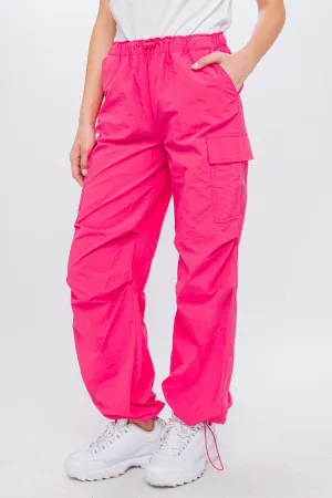 Fuchsia Loose Fit Parachute Cargo Pants