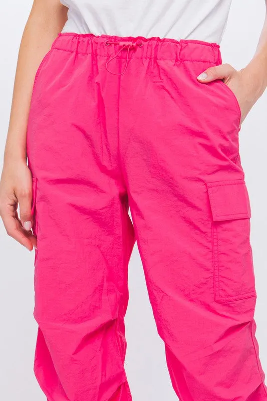 Fuchsia Loose Fit Parachute Cargo Pants