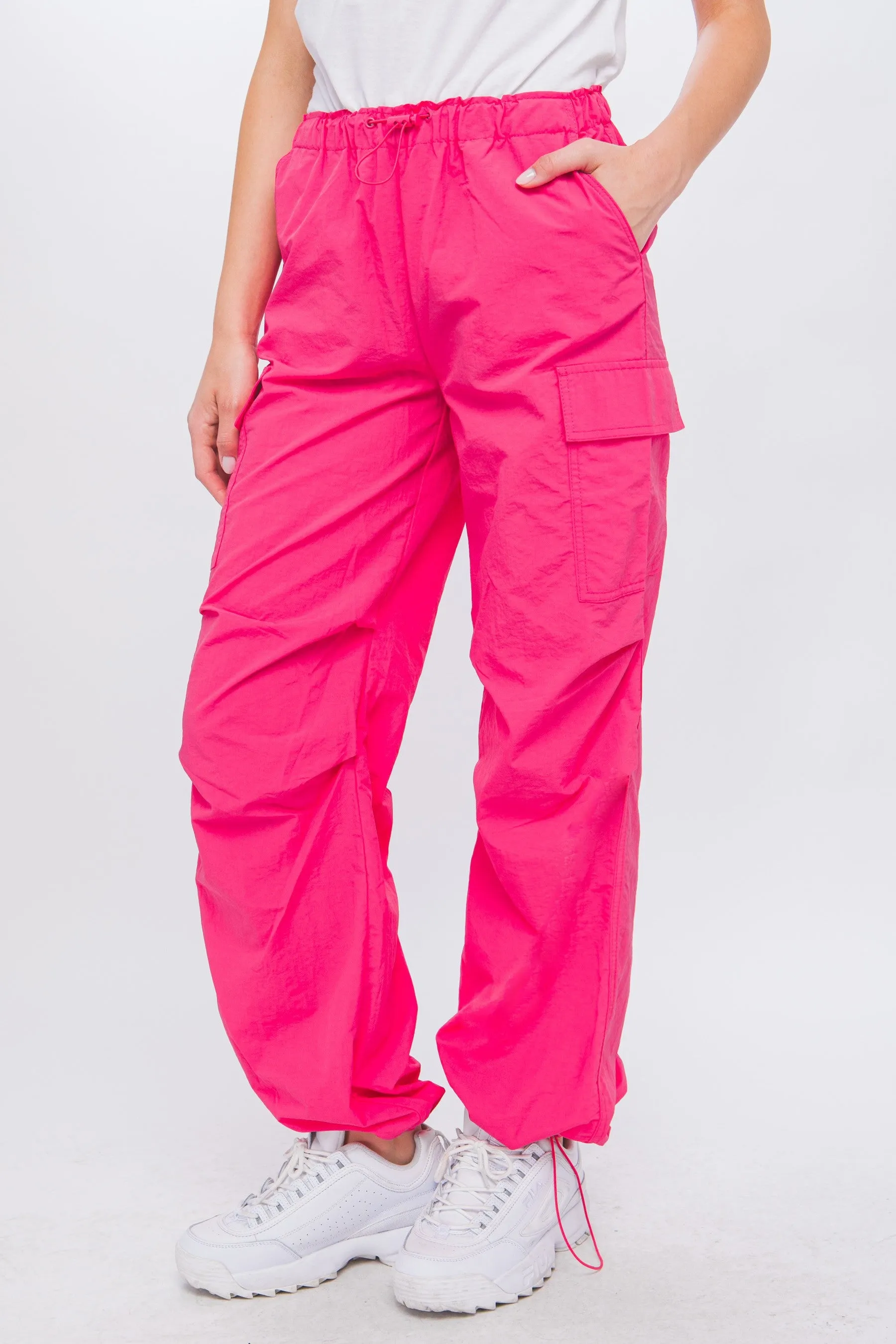 Fuchsia Loose Fit Parachute Cargo Pants