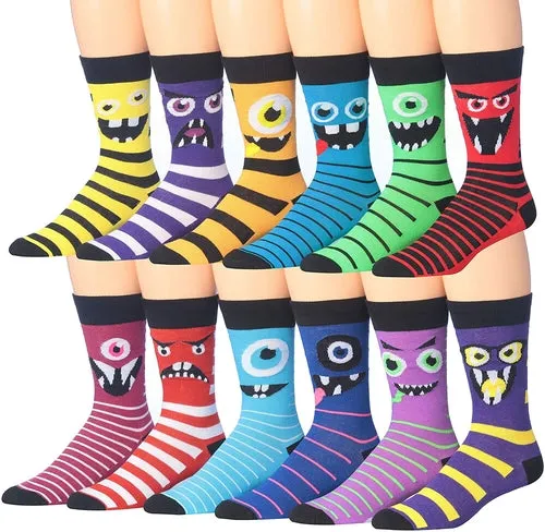 Funny Faces Striped Crew Socks - 12 Pairs