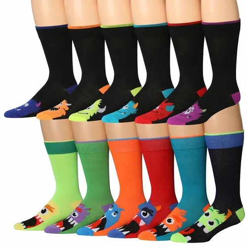 Funny Faces Striped Crew Socks - 12 Pairs