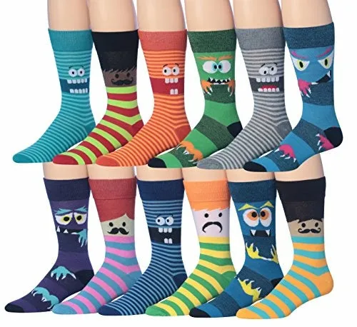 Funny Faces Striped Crew Socks - 12 Pairs