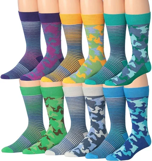 Funny Faces Striped Crew Socks - 12 Pairs