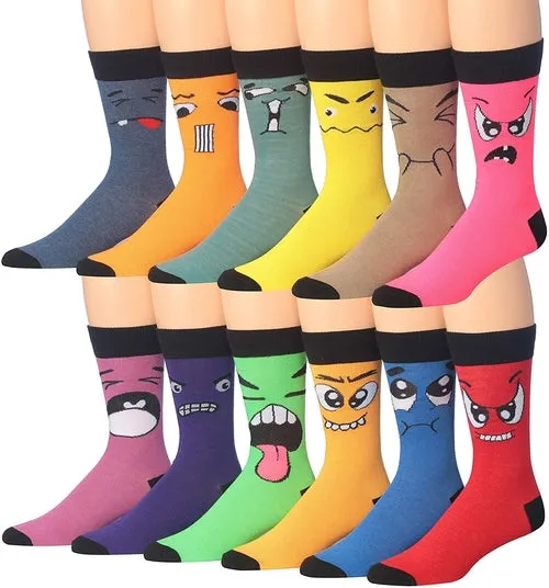 Funny Faces Striped Crew Socks - 12 Pairs