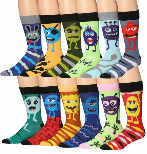 Funny Faces Striped Crew Socks - 12 Pairs