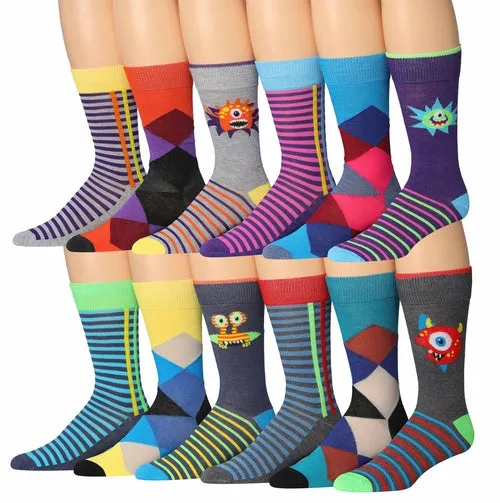 Funny Faces Striped Crew Socks - 12 Pairs