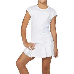 Girls Dot Mesh Tennis Top White and Dot Mesh