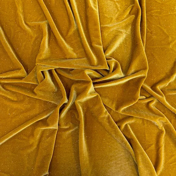 Gold Misty Glitter Stretch Velvet Apparel Fabric