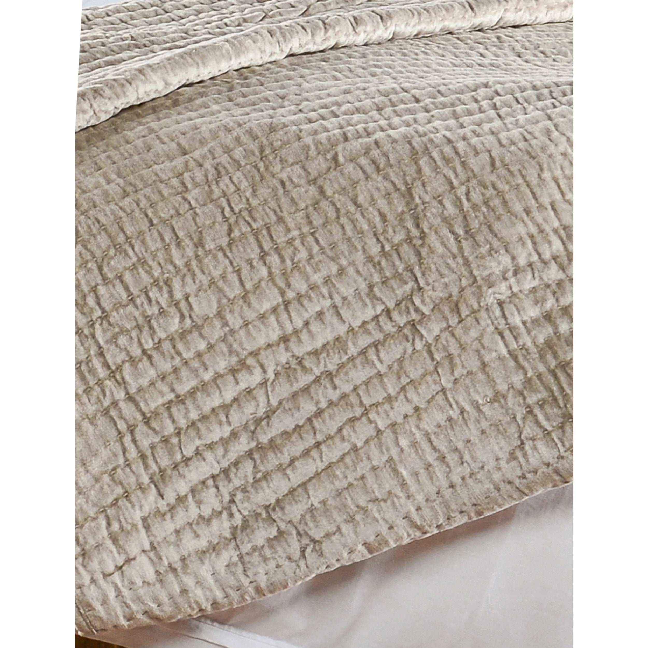 Hand Stitched Velvet Queen Quilt, Beige