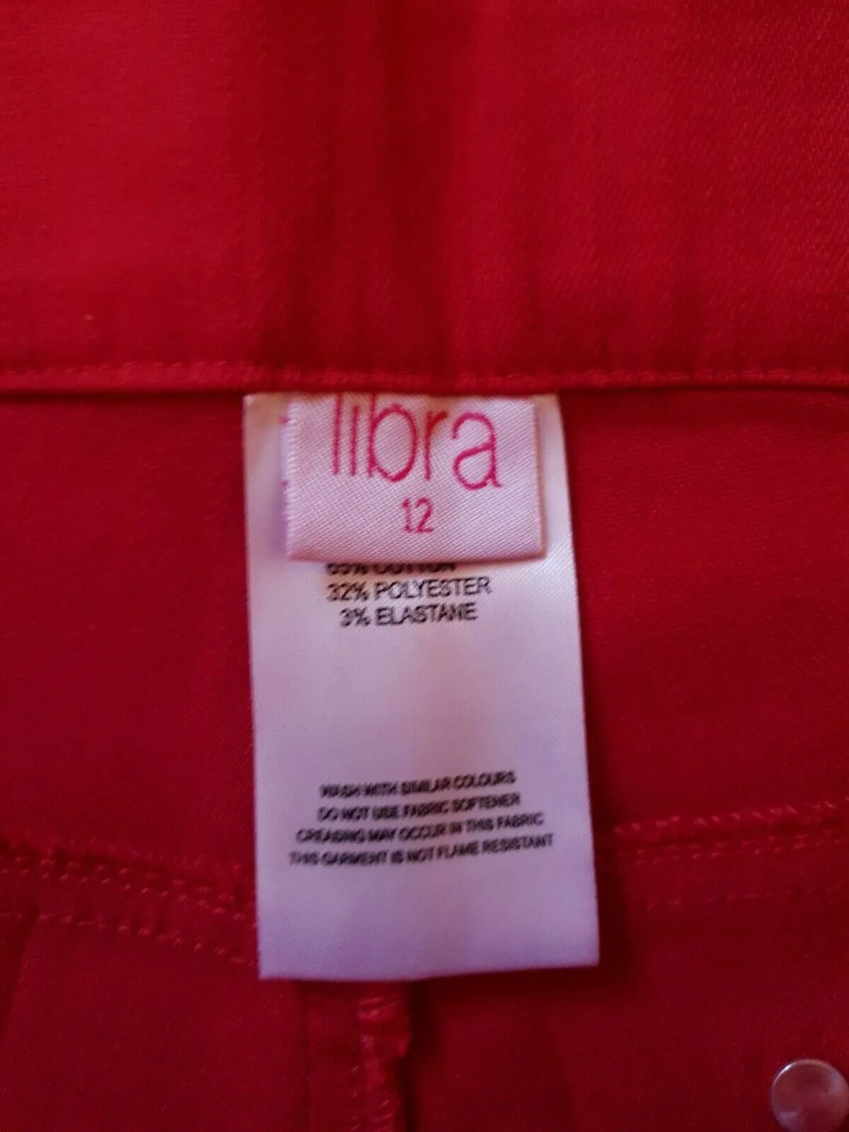 Libra Red Straight Leg High Rise Stretch Jeans UK 12 US 8 EU 40