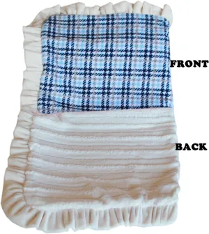 Luxurious Plush Pet Blanket Blue Plaid 1-2 Size