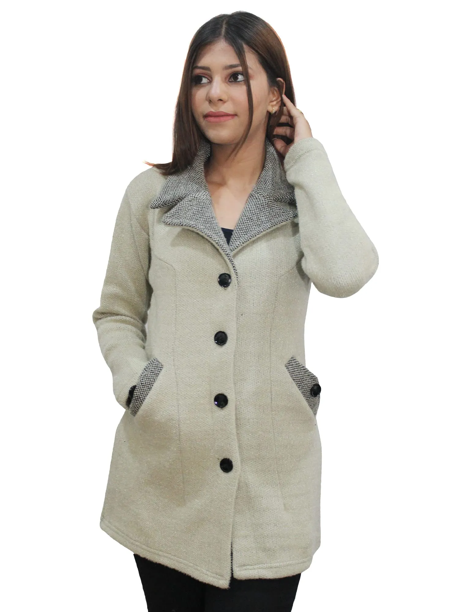 Matelco Womens Woollen Collared Coat (Large, Sage Green)