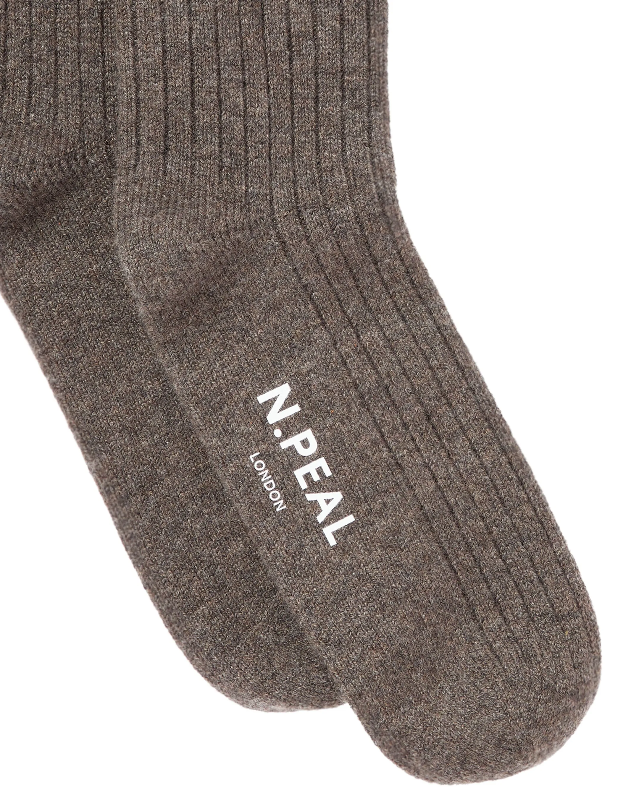 Men's Rib Cashmere House Socks Wood Smoke Brown