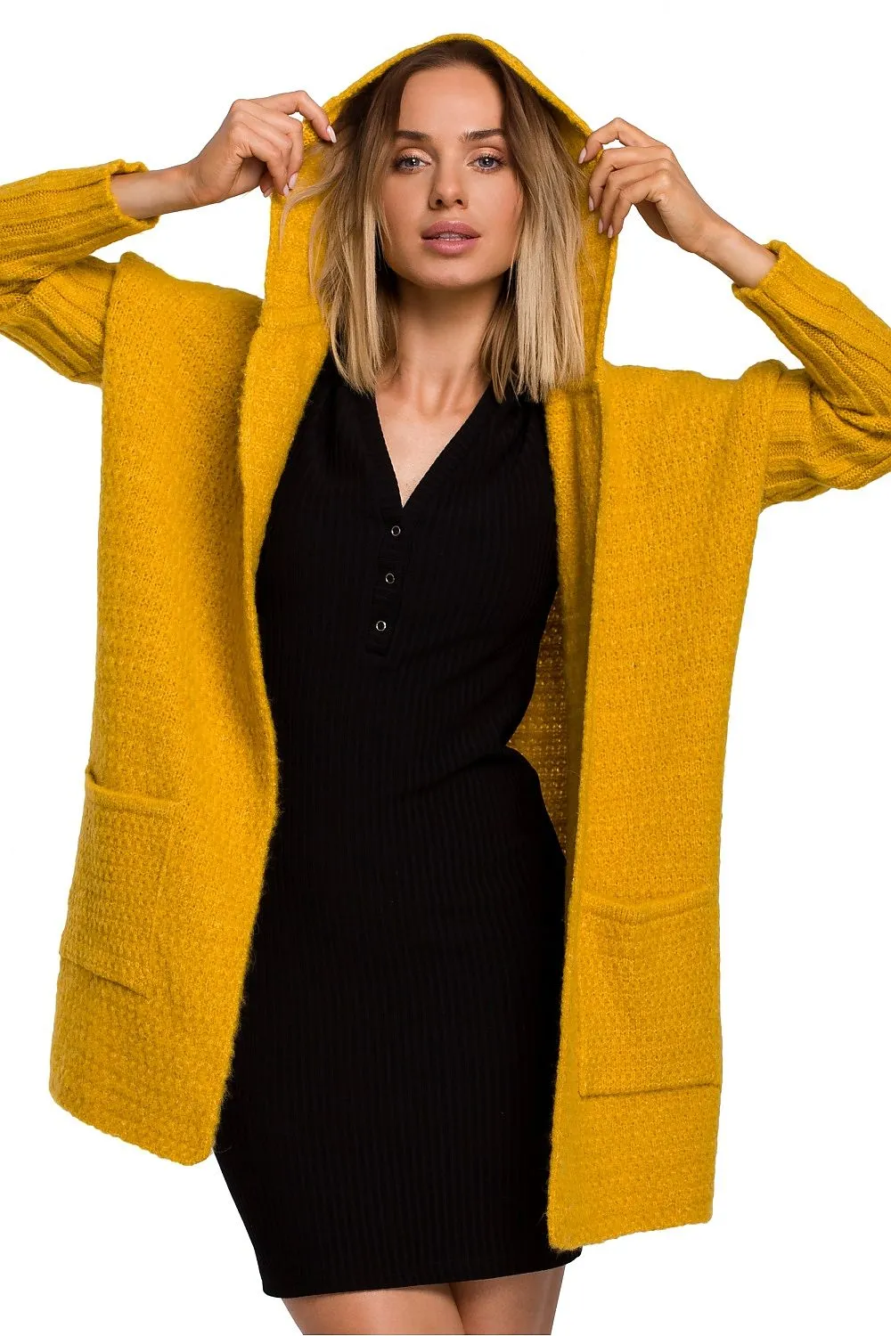 MOE Women's Oversize Opened Hooded Sweater Cardigan made with Wool Blend - Europe Brand