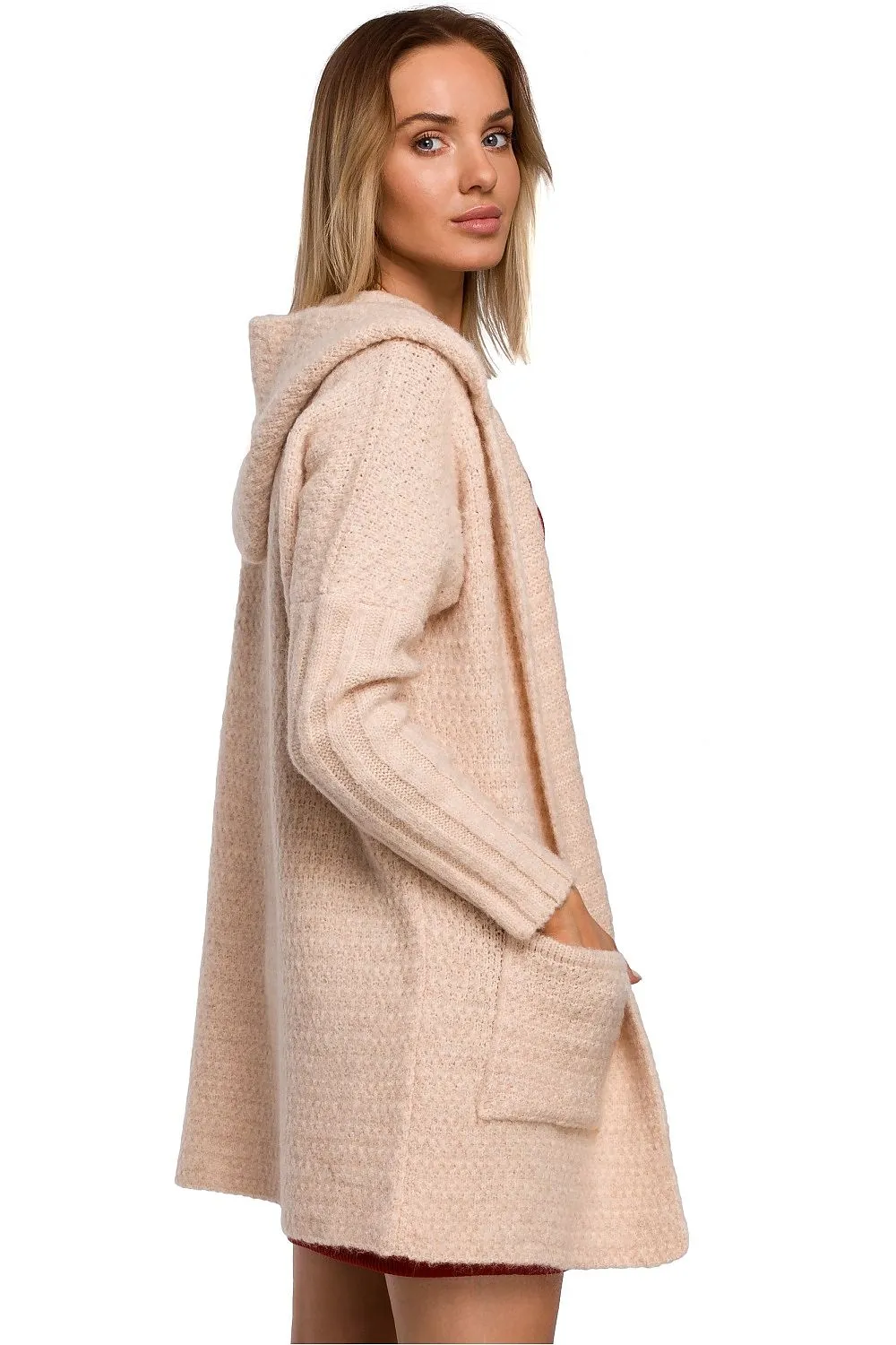 MOE Women's Oversize Opened Hooded Sweater Cardigan made with Wool Blend - Europe Brand