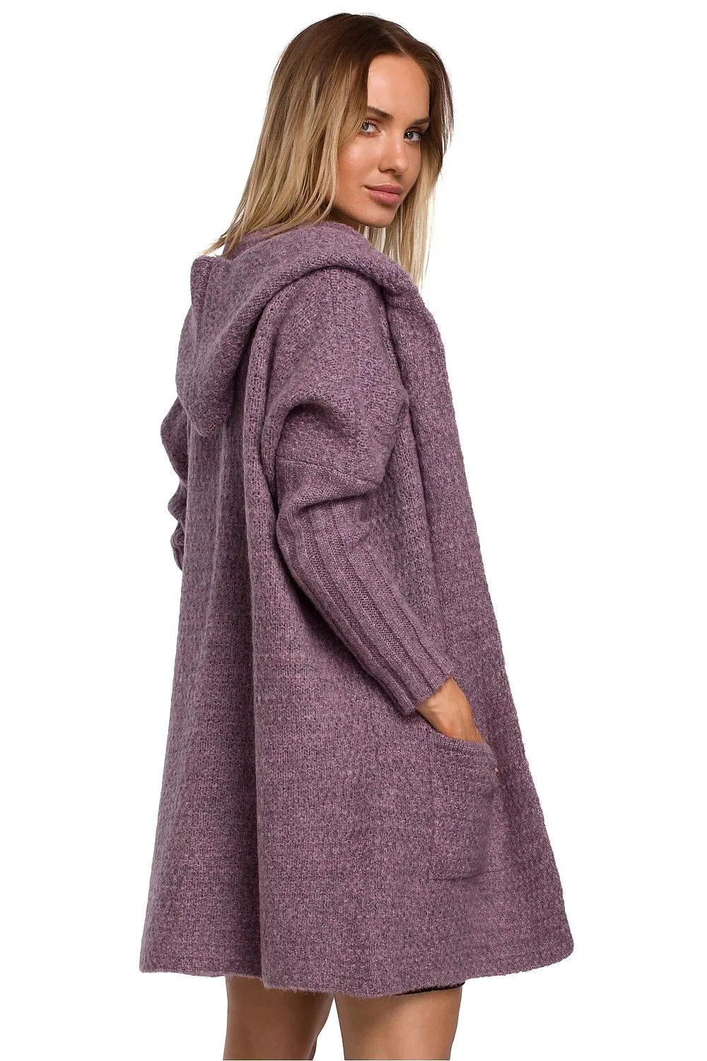 MOE Women's Oversize Opened Hooded Sweater Cardigan made with Wool Blend - Europe Brand