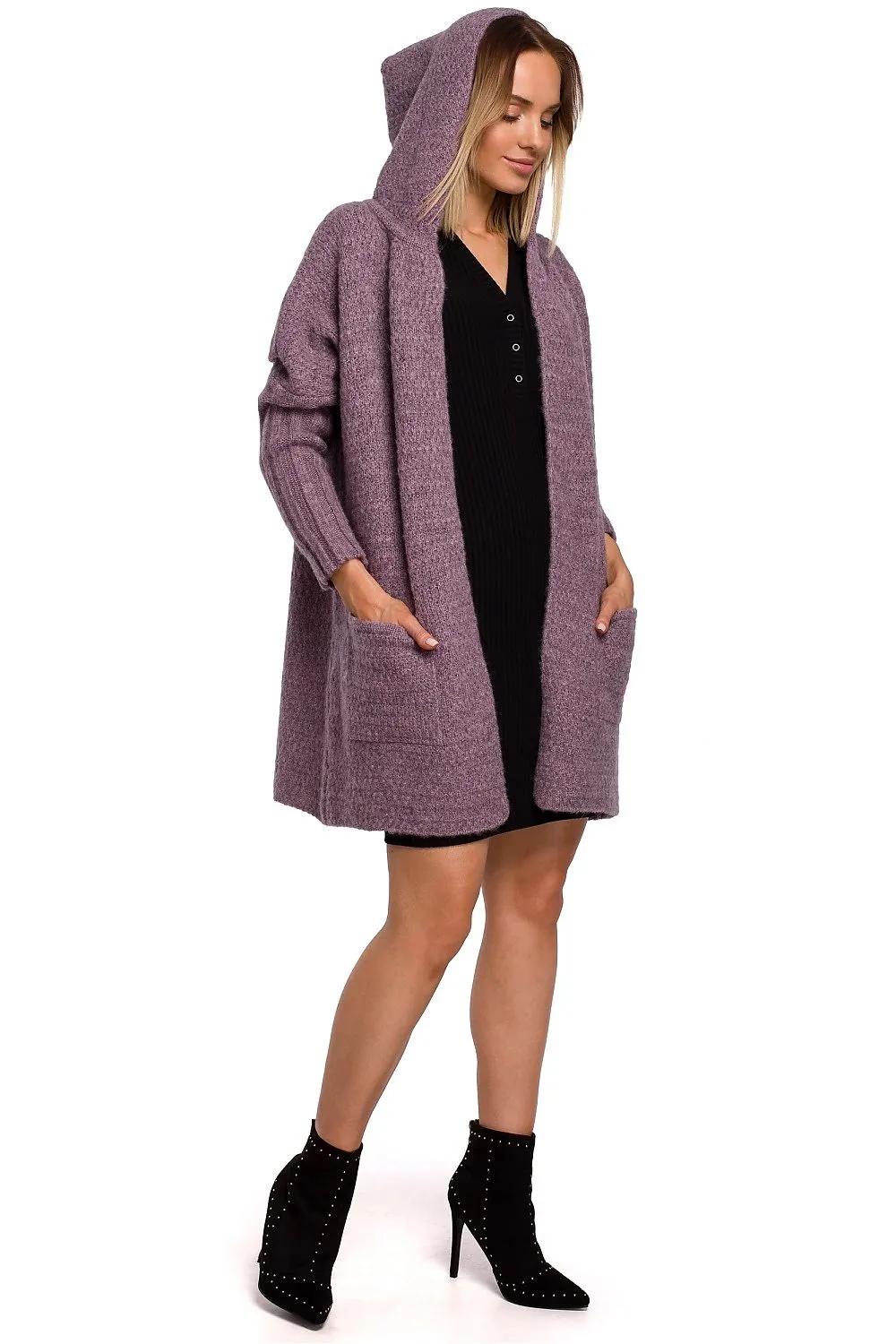 MOE Women's Oversize Opened Hooded Sweater Cardigan made with Wool Blend - Europe Brand