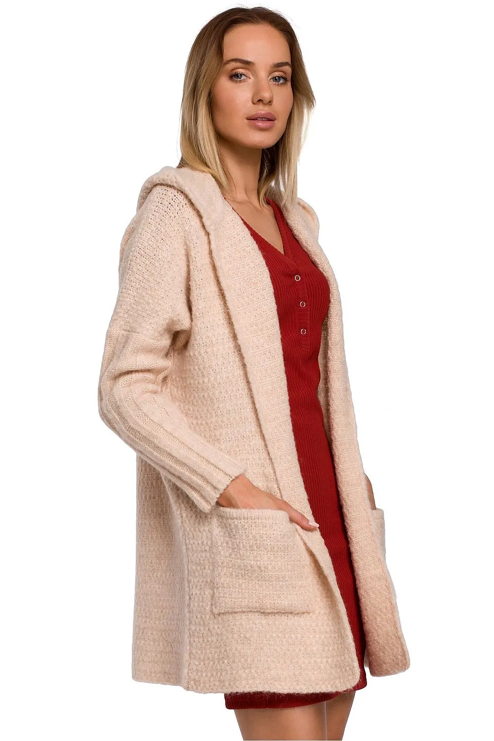 MOE Women's Oversize Opened Hooded Sweater Cardigan made with Wool Blend - Europe Brand