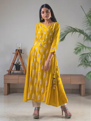 Mustard Silk Gotta Patti Kurta With Pants