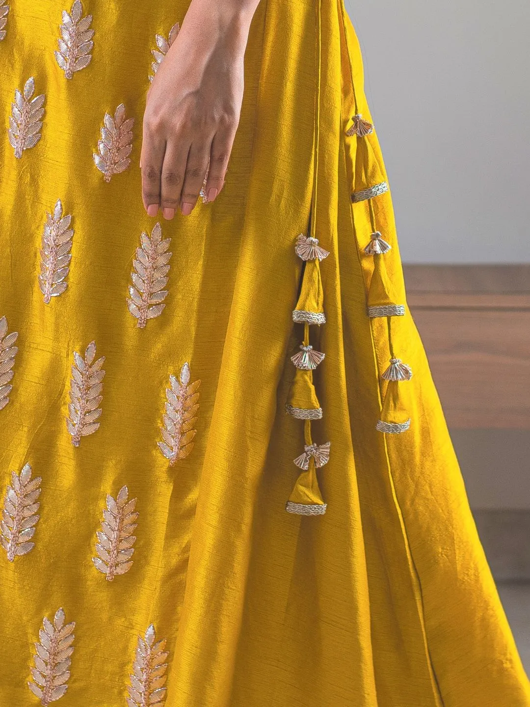 Mustard Silk Gotta Patti Kurta With Pants