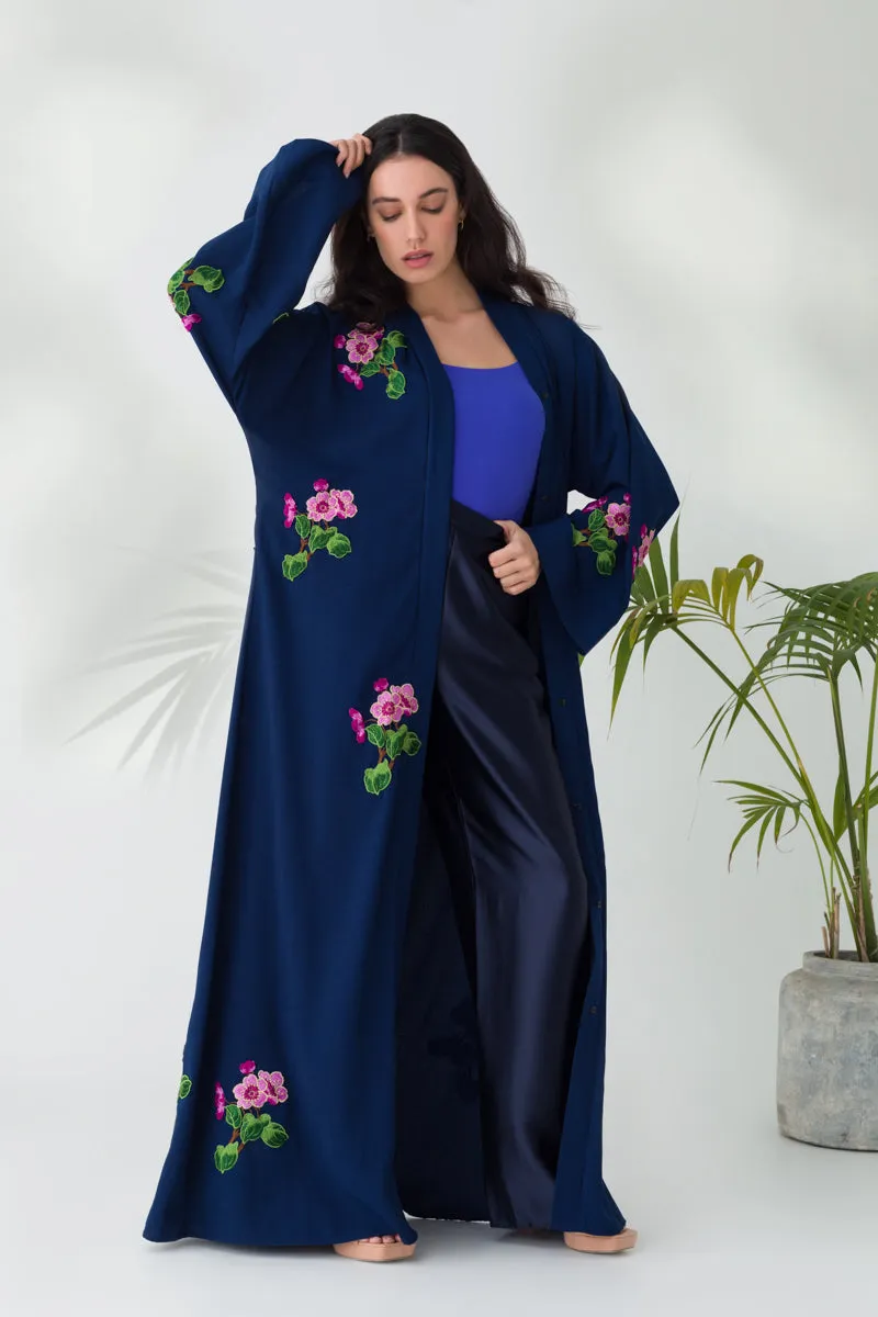 Navy Blue Floral Abaya