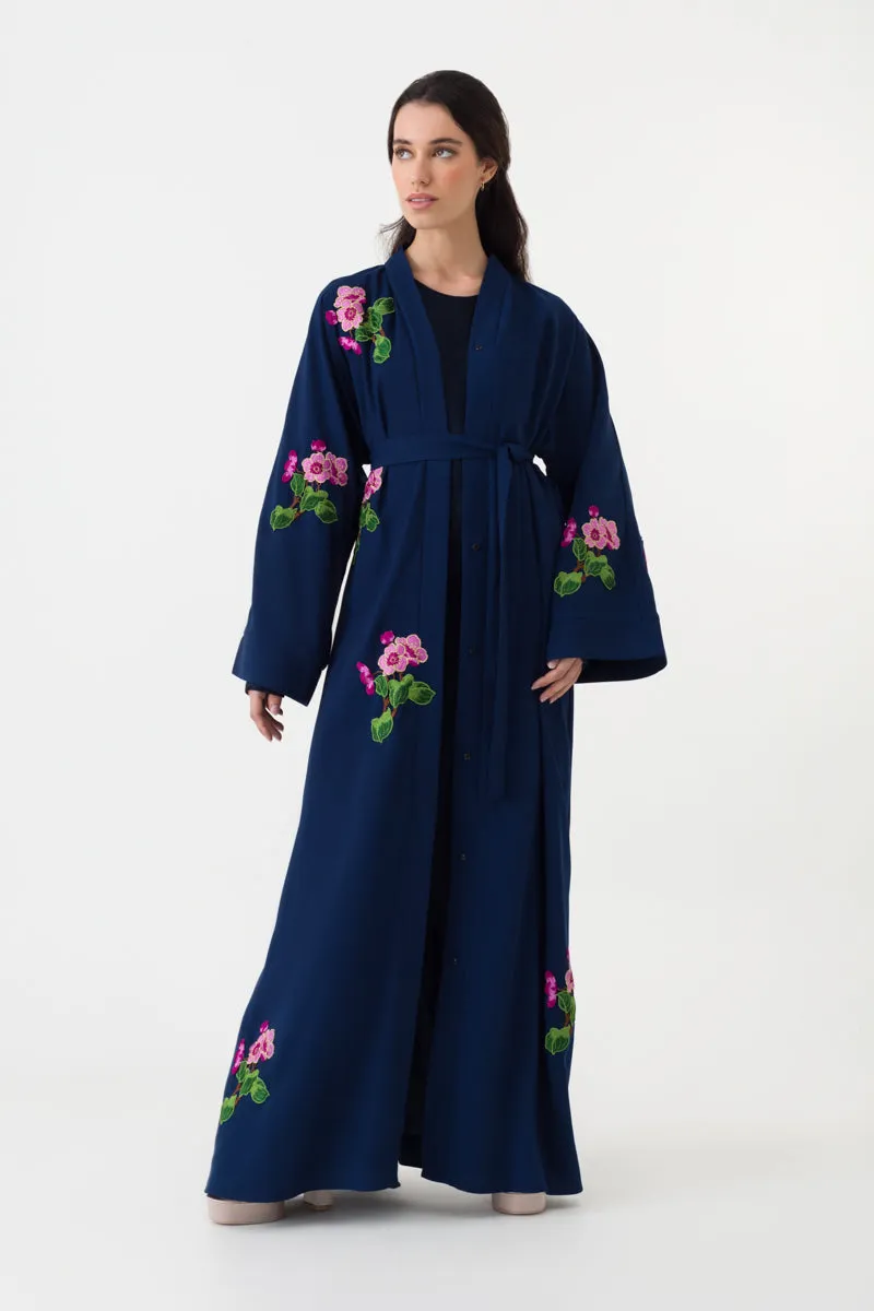 Navy Blue Floral Abaya