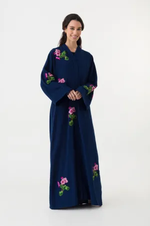 Navy Blue Floral Abaya