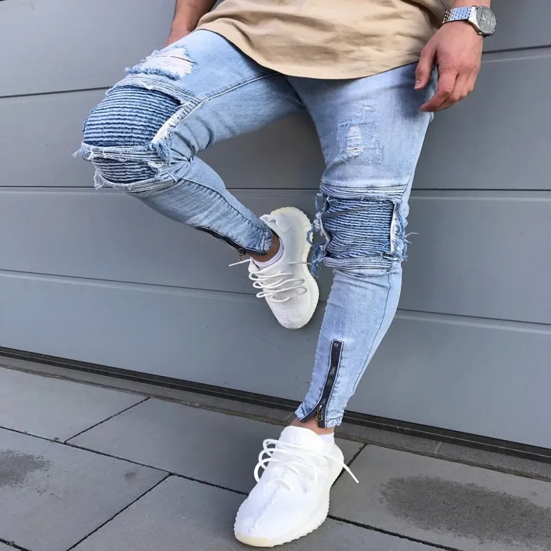 QoolXCWear Brand Designer Slim Fit Ripped Jeans