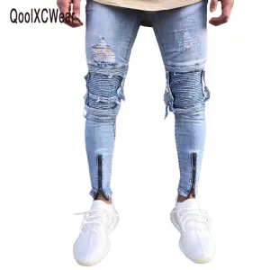 QoolXCWear Brand Designer Slim Fit Ripped Jeans