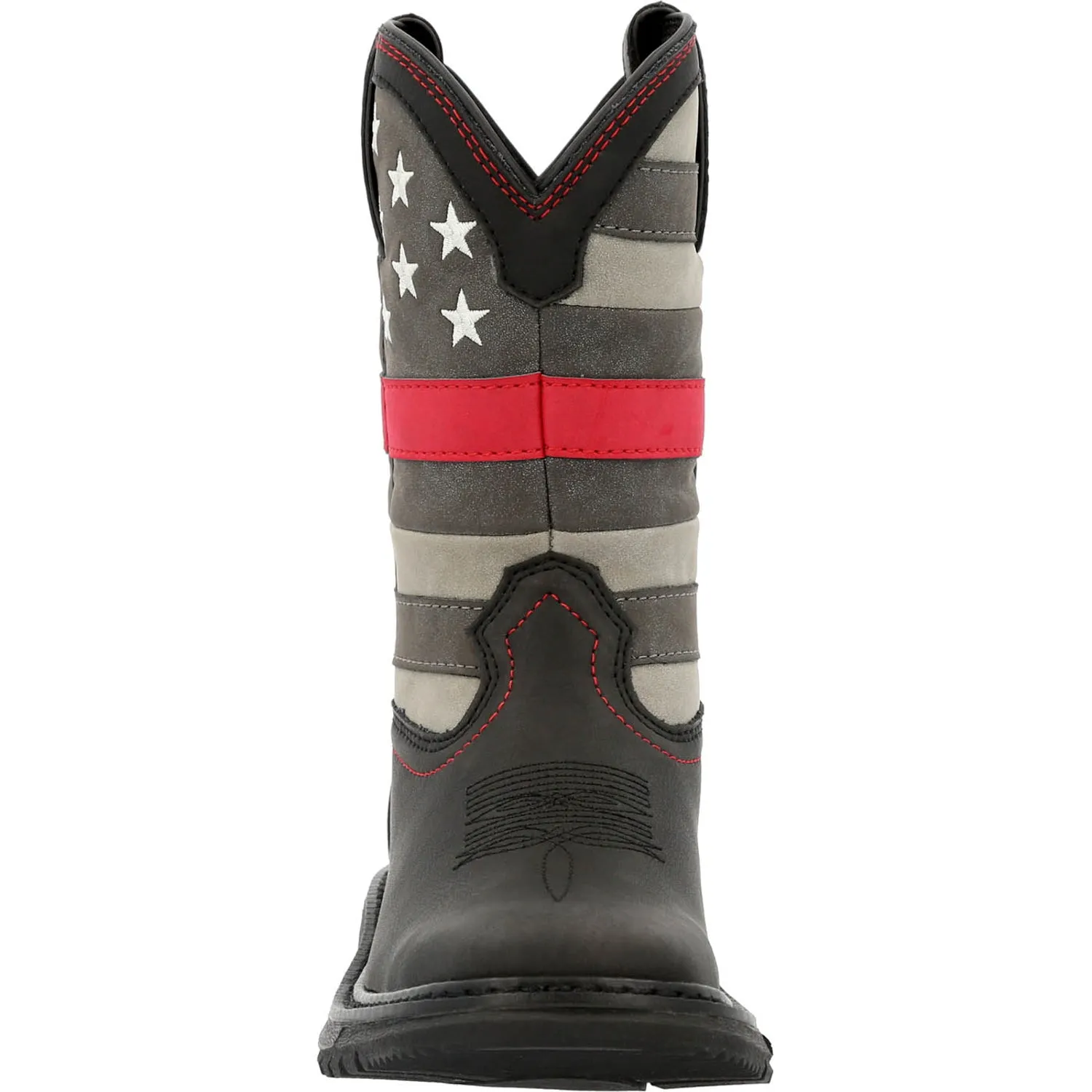 Rocky Youth Boys Black Leather Western Red Line Cowboy Boots