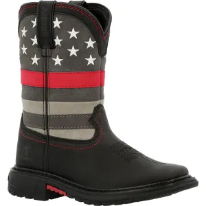 Rocky Youth Boys Black Leather Western Red Line Cowboy Boots