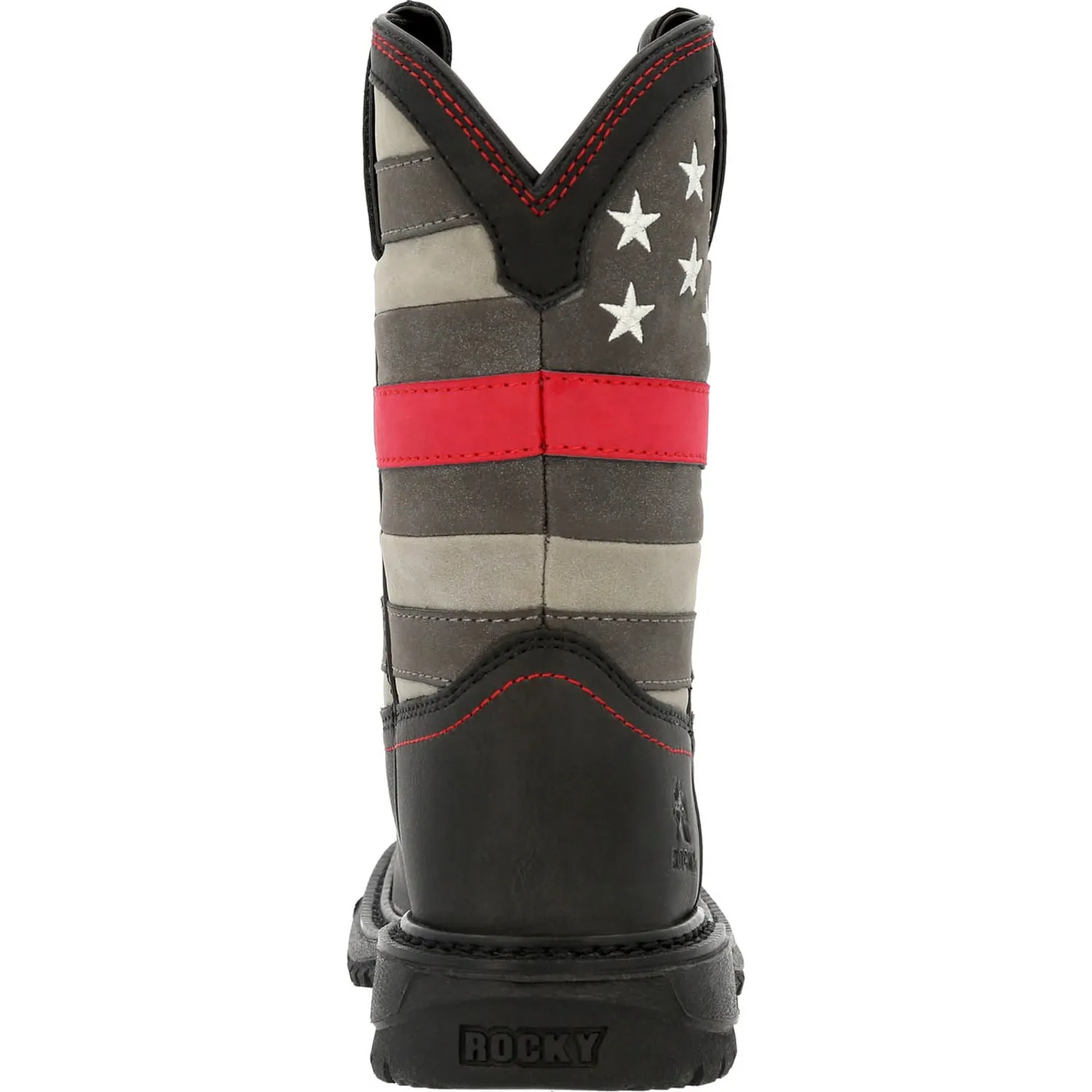 Rocky Youth Boys Black Leather Western Red Line Cowboy Boots