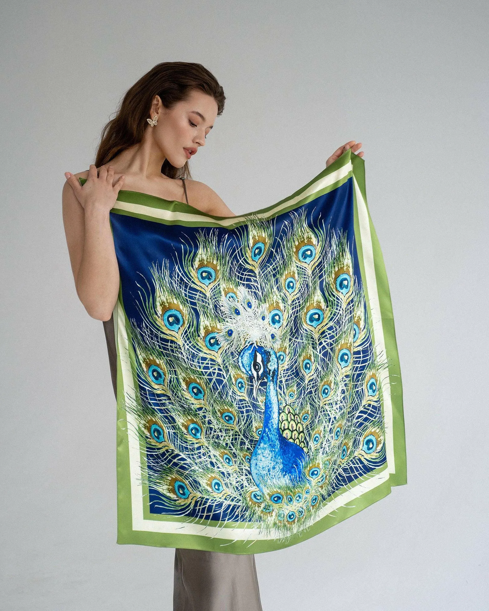 Silk Scarf with Peacock Design