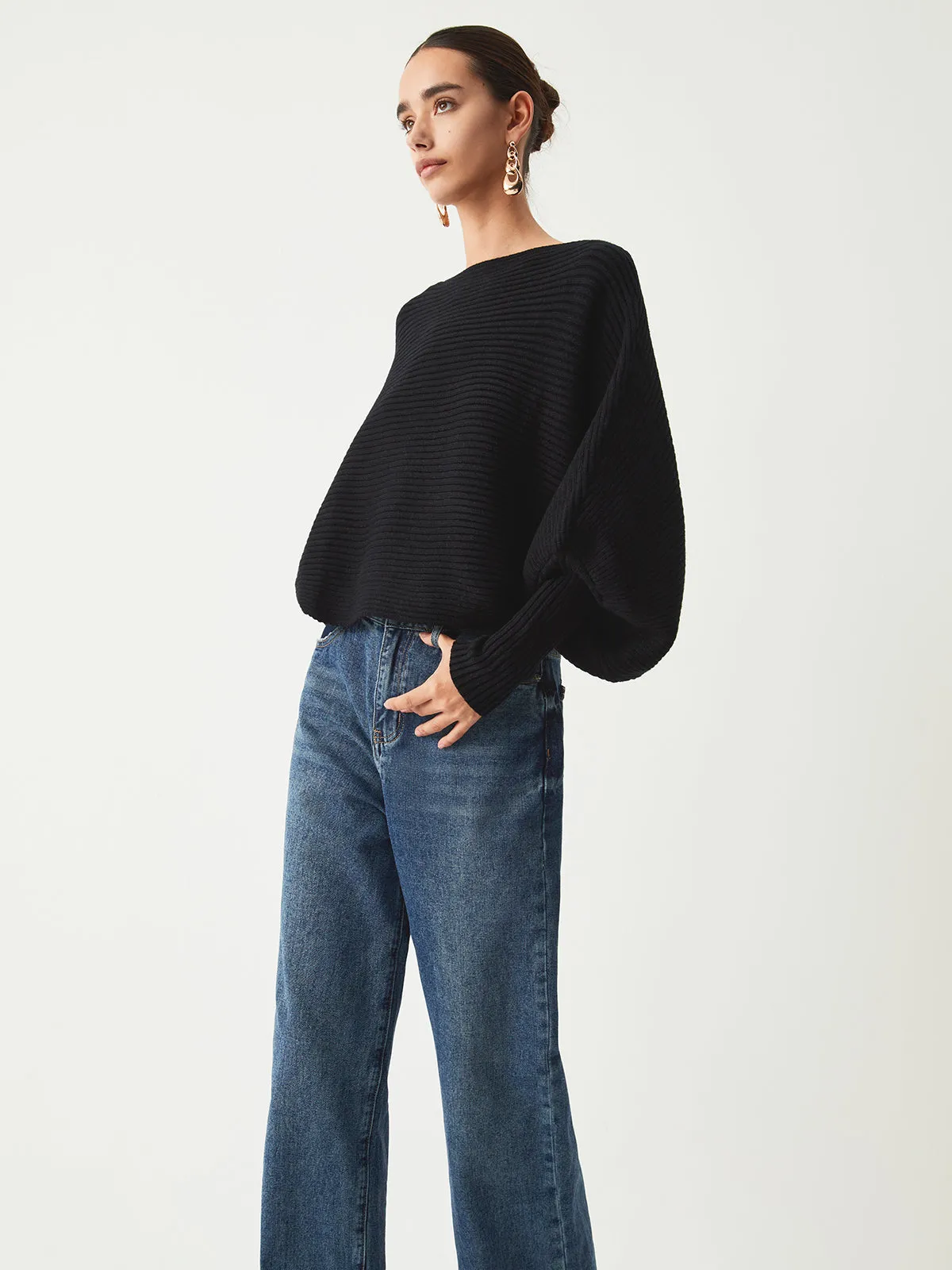 Slouchy Oversized Graceful Rib Crop Sweater