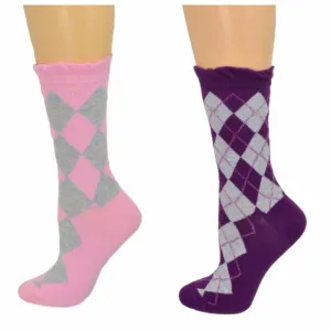 Sparkly Cotton Argyle Crew Socks - 2  Pairs