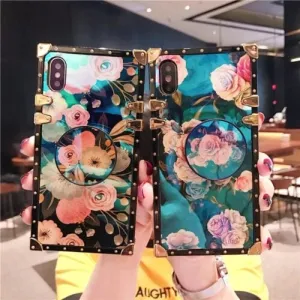 Square Floral Luxury Case With Phone Holder