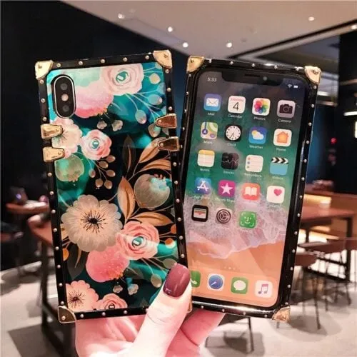 Square Floral Luxury Case With Phone Holder