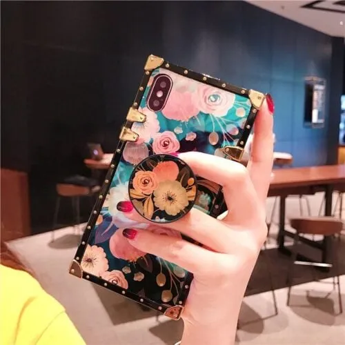 Square Floral Luxury Case With Phone Holder